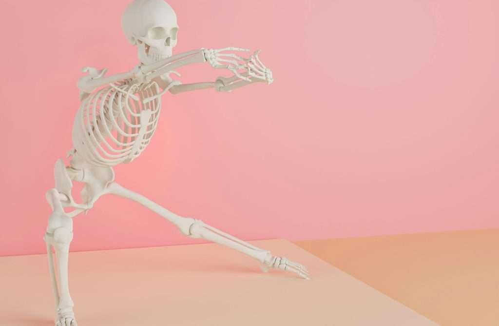 Skeleton in side lunge position, demonstrating hip flexibility benefits