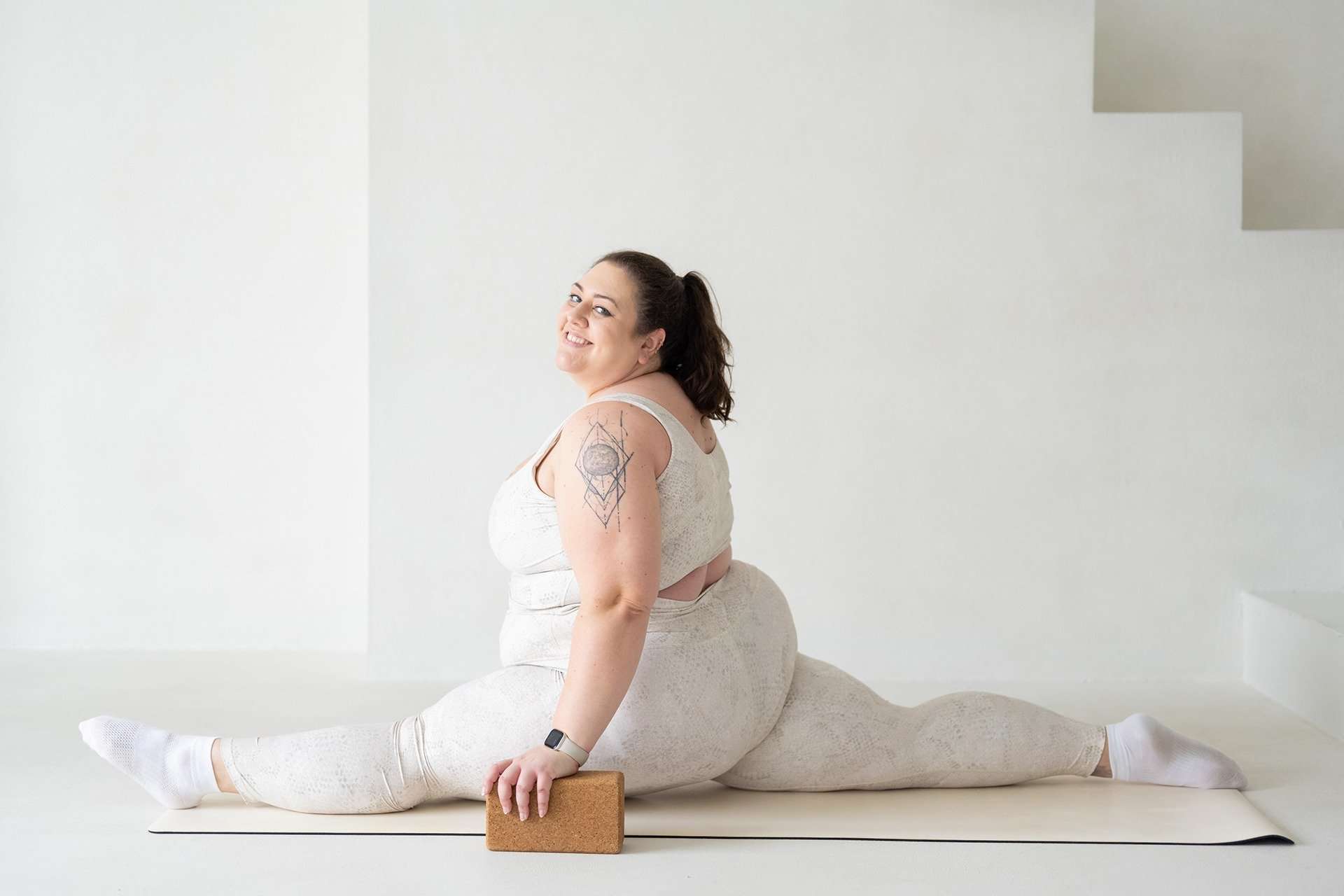 Vera wearing while doing her splits training with blocks